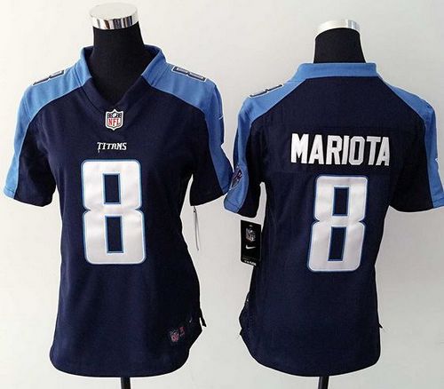 Nike Titans #8 Marcus Mariota Navy Blue Alternate Women's Stitched NFL Elite Jersey - Click Image to Close